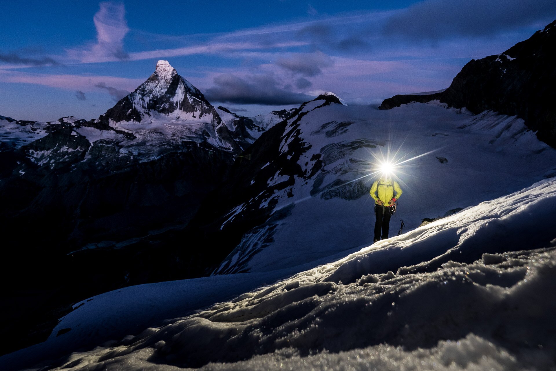 Noční nástup pod Obergabelhorn, 08/2016