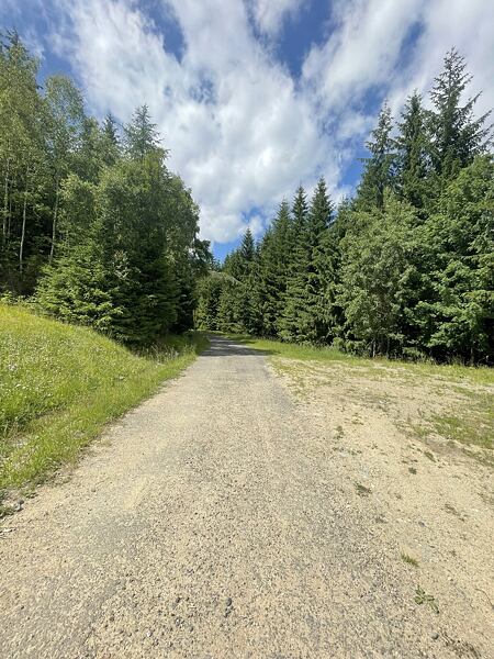 Závěrečná část přes sjezdovky nad Svatým Petrem, už je to jen kousek a navíc stále z kopce